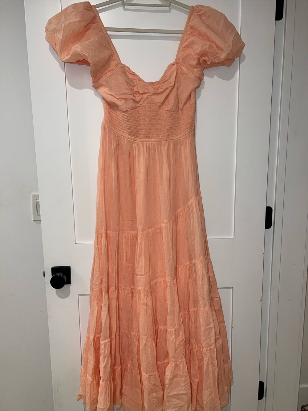 Free People Peach Puff-Sleeve Maxi Dress